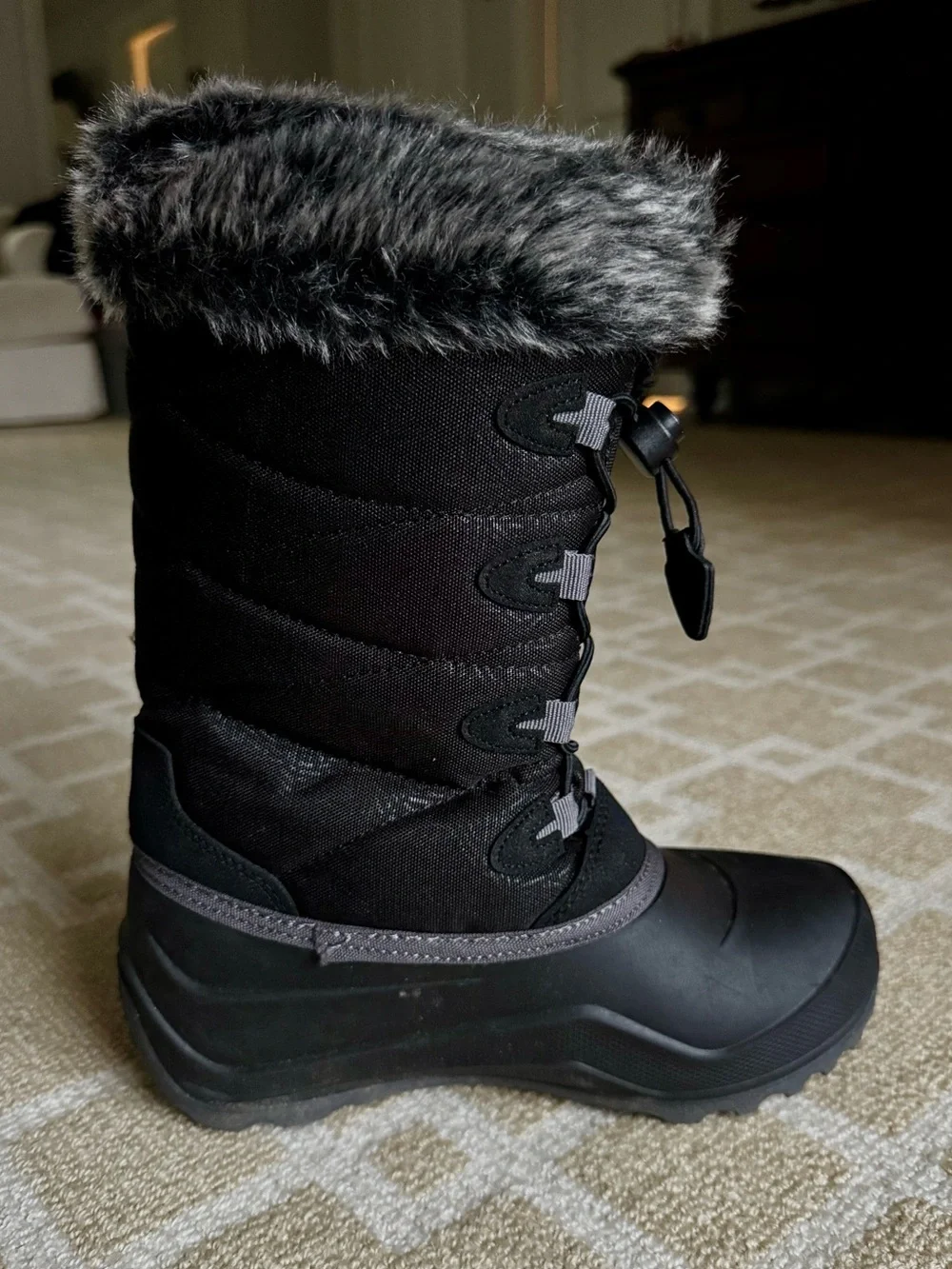 Kamik Kids Black Waterproof Faux Fur Insulated Winter Snow Boots Girls 3